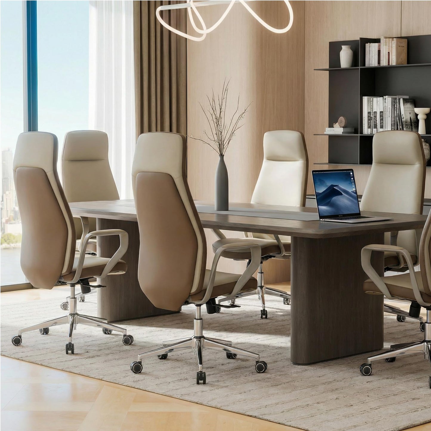 EUREKA ERGONOMIC Clara Executive Office Chair, Modern Leather Desk Chair with Back Support, Aesthetic Home Office Chair with 3-Position Recline Lock, Beige Brown