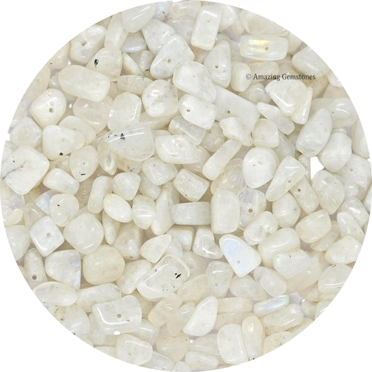 Rainbow Moonstone Pre Drilled Crystal Crushed Chips Beads for Bracelets Making, DIY Handmade Natural Healing Crystals (25 Inch Strand)