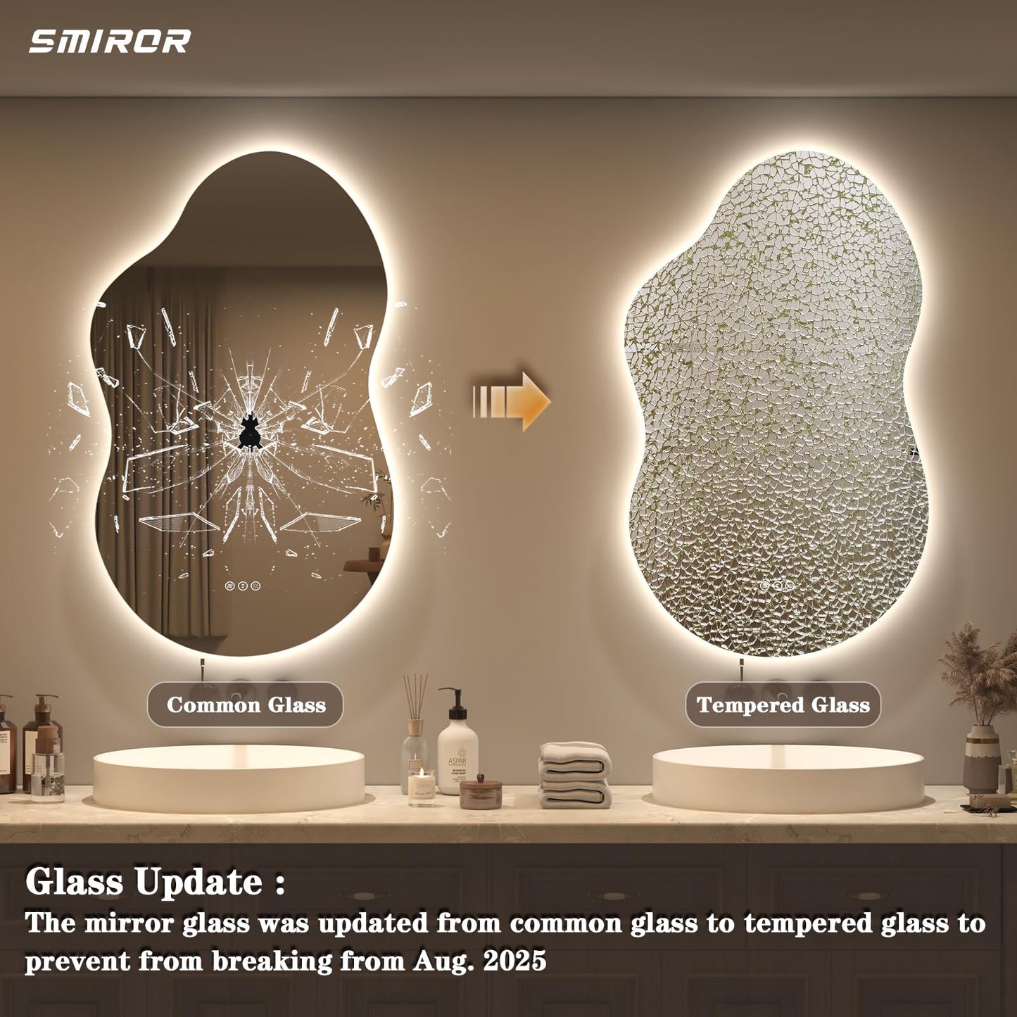 SMIROR Irregular Backlit Bathroom Mirror with Lights 40 x 24, Asymmetrical Cloud Led Lighted Vanity Mirror for Wall, Anit-Fog, Dimmable, Memory Function (Horizontal/Vertical)
