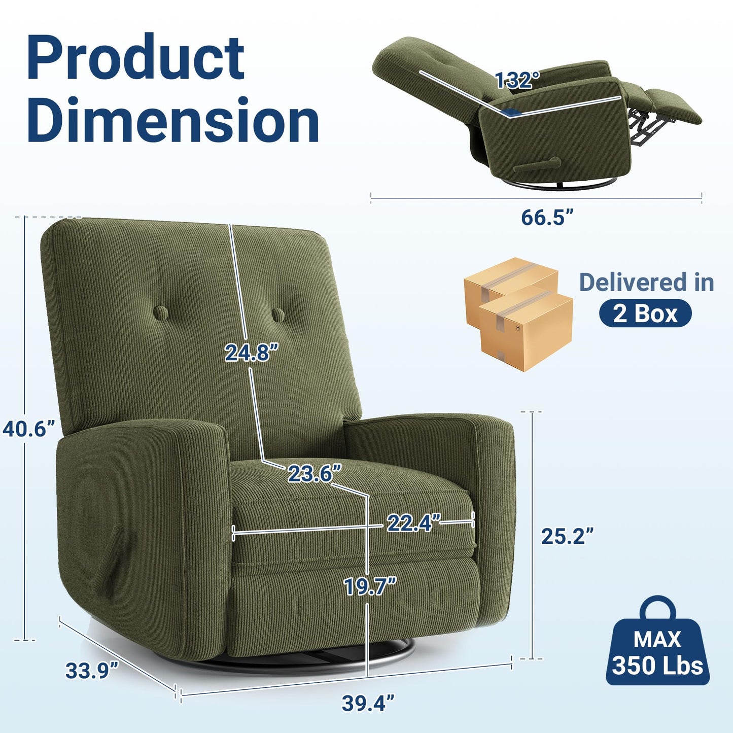 Garvee Nursery Recliner Chair, 360° Swivel Rocking Glider Chair for Adults with Adjustable Backrest & Footrest, Cozy Corduroy Upholstered Armchair for Living Rooms, Bedrooms, Apartments, Green
