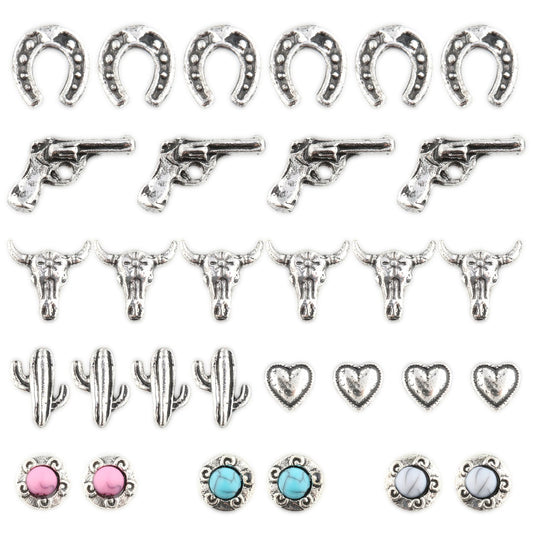 30 PCS Western Nail Charms - Retro Metal Cowboy Cowgirl Turquoise Nail Charms Western Stickers Decals Gems Decor, Vintage Turquoise Jewelry for DIY Crafts Art Accessories