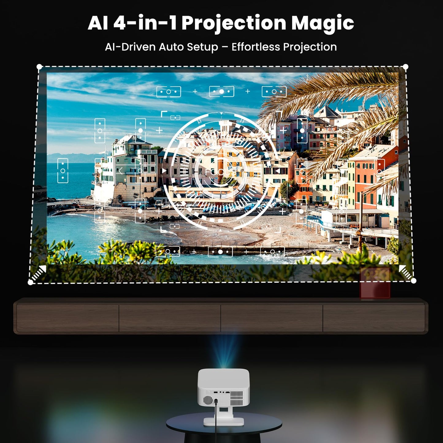 [1500 ANSI/Built-in APPs] Smart Projector with Wifi and Bluetooth: NICPOW 4K Outdoor Projector, Compatible with Netflix, Auto Focus & Keystone, Portable Proyector for Home & Outdoor Use, White