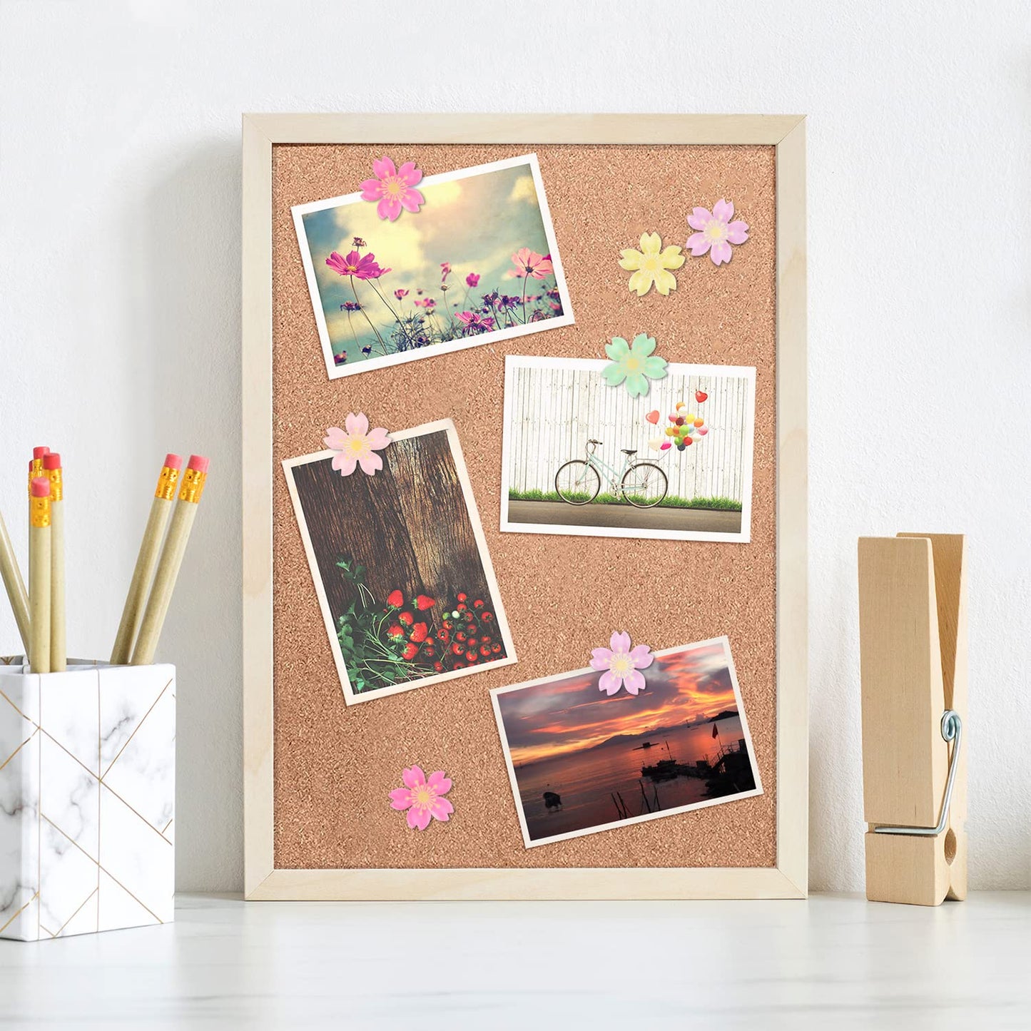 MIKIMIQI 30 Pcs Flowers Push Pins, Resin Cherry Blossom Push Pins Decorative Floral Thumb Tacks Cork Board Thumbtacks for Bulletin Board Photos Wall Pins Office Supplies