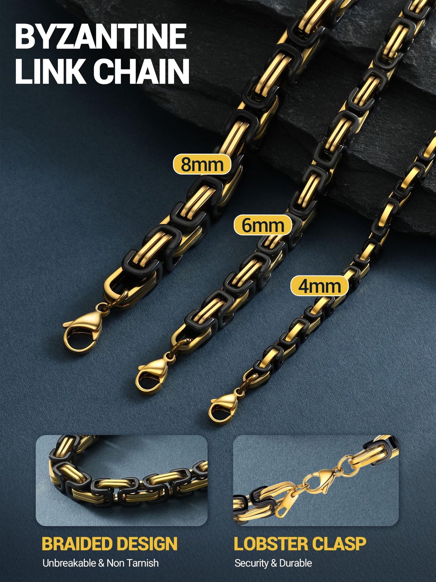 PROSTEEL Two Tone Rapper Chain Punk Necklace 8mm 24 Inch Chunky Necklaces