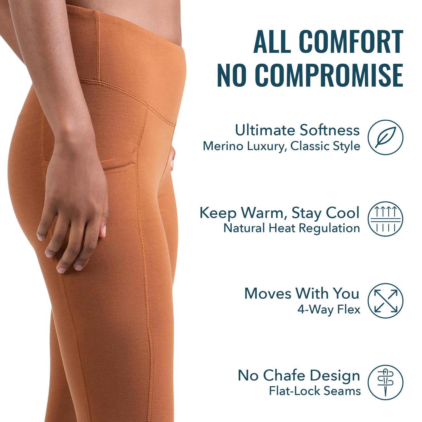 Women's Flex Merino 7/8th Pocket Legging by Woolly | RWS Certified | Ultra-Soft, Breathable, Seattle Designed - Black - XL
