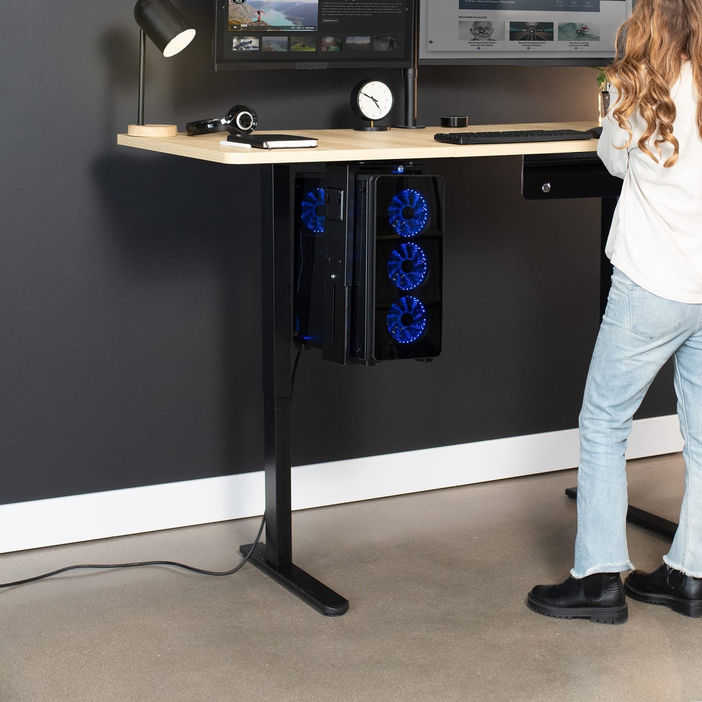 VIVO Electric Standing Desk Frame, Rear-Set Legs, Single Motor Memory Controller Height Adjustment, Frame Only, Black, DESK-100E-RB
