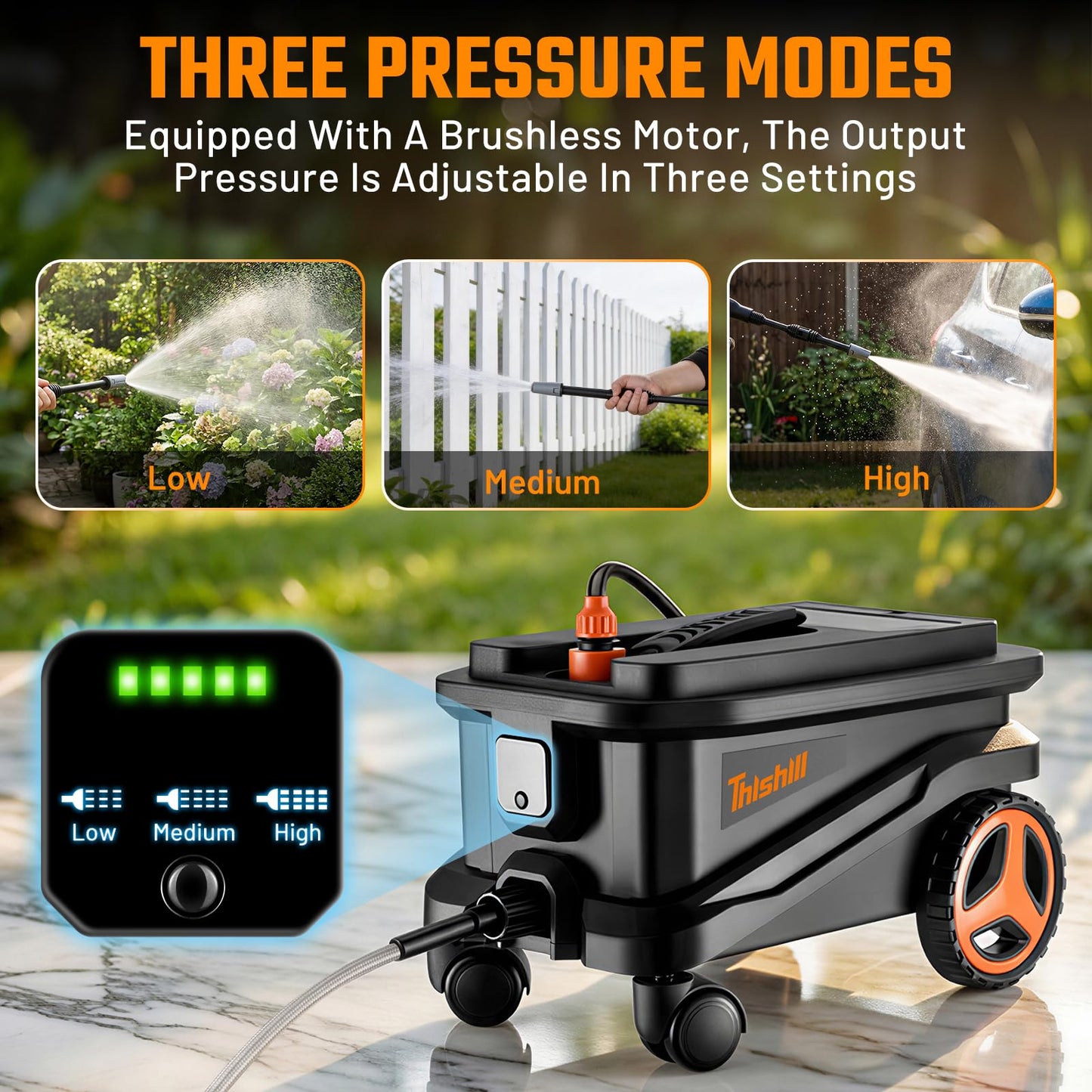 This Hill Electric Pressure Washer, Brushless Motor Washer with 3 Pressure Modes, 2000 PSI Portable Power Washer, 21V Dual-Row Fast Charging, High Pressure Washer for Car Fence Driveway Patio