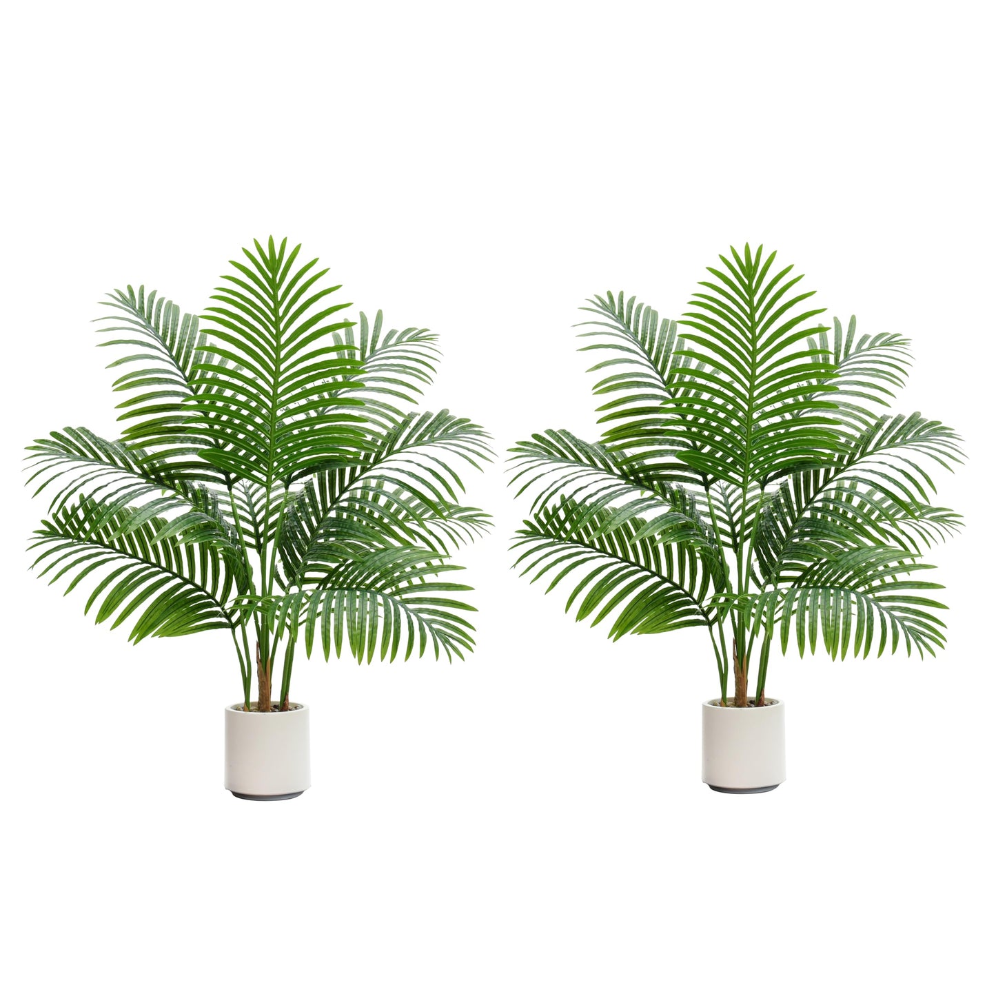 2 Pack Artificial Palm Tree Indoor Plant 3FT Tall Fake Tropical Palm Tree in Pot, Real Bark Design Faux Areca Palm Tree for Home Office Living Room Bedroom Farmhouse Modern Outdoor Topiary Tree