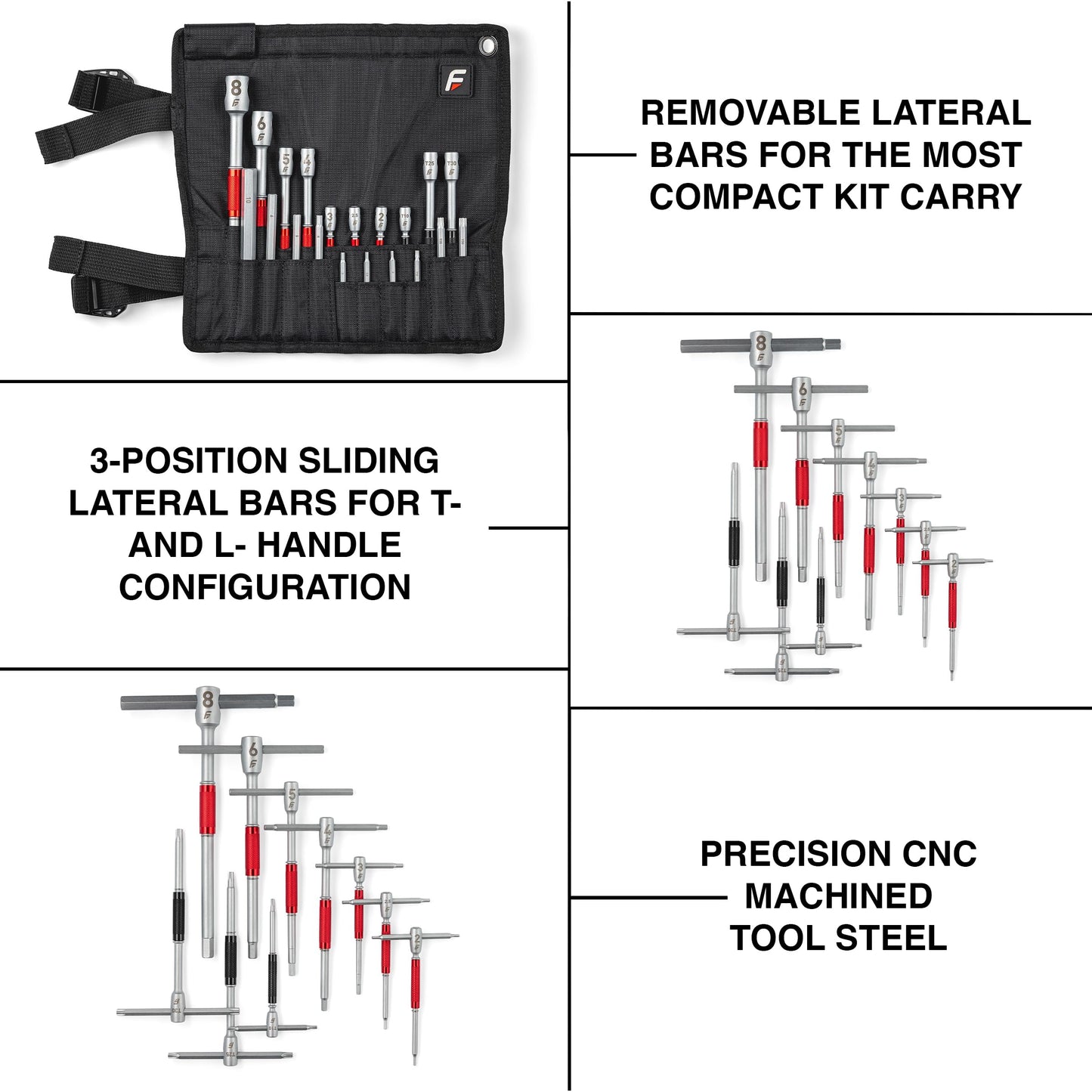 Feedback Sports | Modular T-Handle Kit Hex + Torx Wrench Set | Includes 10 Tools (7 Hex Wrenches & 3 Torx) | For Bicycle Maintenance & Repair