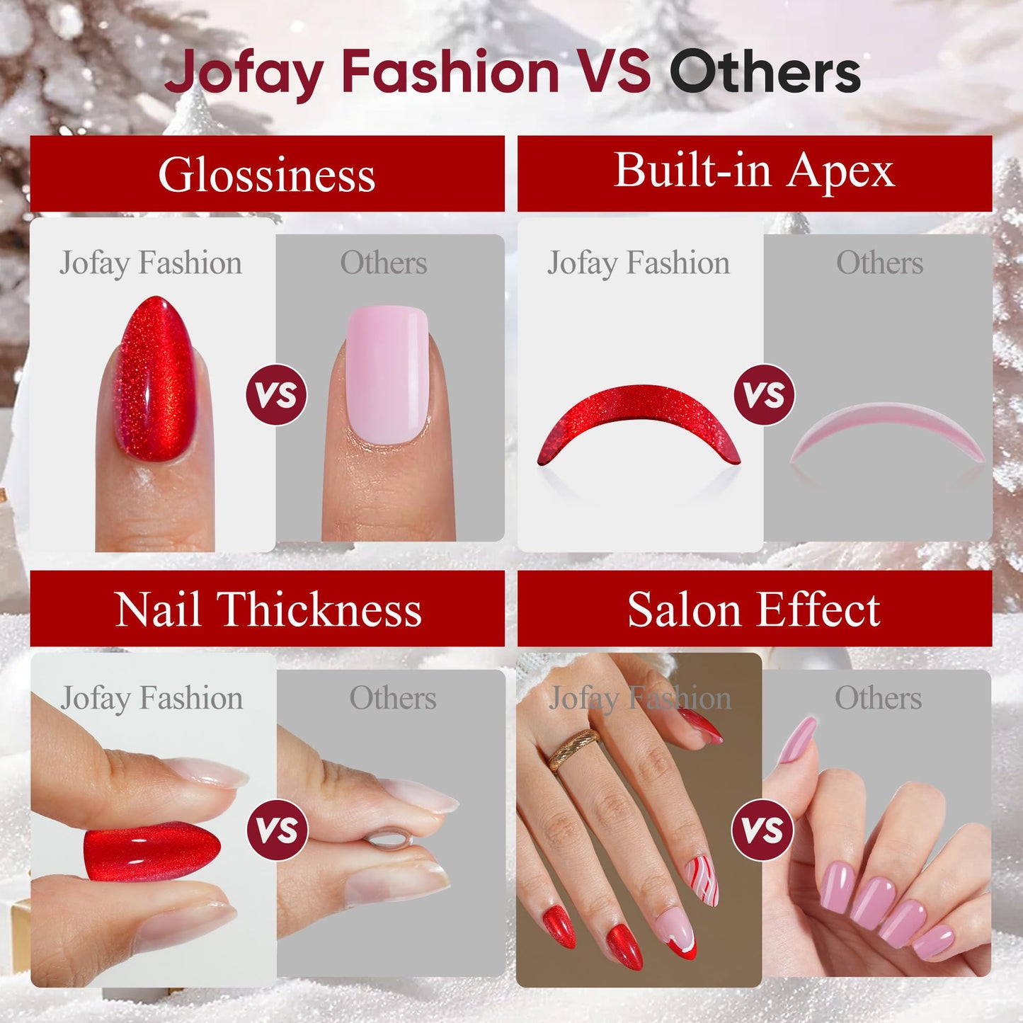 Christmas Press On Nails Almond - Jofay Fashion Red Cat Eye Press On Nails, Swirl Santa Hat Fake Nails with Glue for Women, Glossy Reusable Soft Gel Glue On Nails in 16 Sizes - 32 Stick On Nails Kit