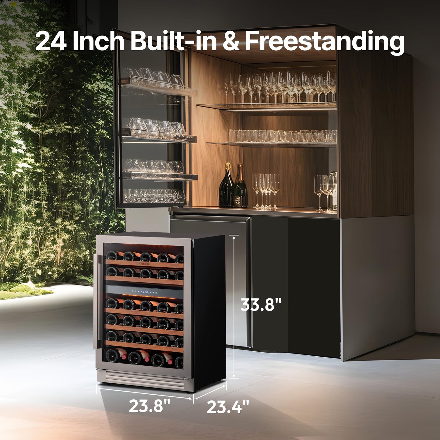 Ca'Lefort 24 Inch Wine Fridge Cooler - 52 Bottles Dual Zone Cooler with Glass Door, 3 LED Built-in Compressor Fridge with Adjustable Shelves for Home Office Bar (5.65 cu.ft)