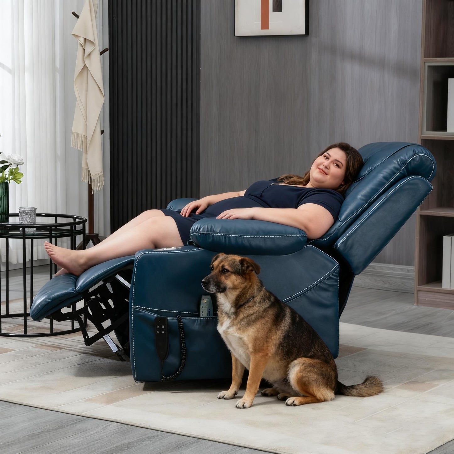 RHHVVR Oversized Power Lift Recliner Chair 400 LBS for Big and Tall, 25" Extra Wide Electirc Recliner Chair Living Room Sofa with Massage and Heating, Dual Motor Leather Home Theater Seat,Blue
