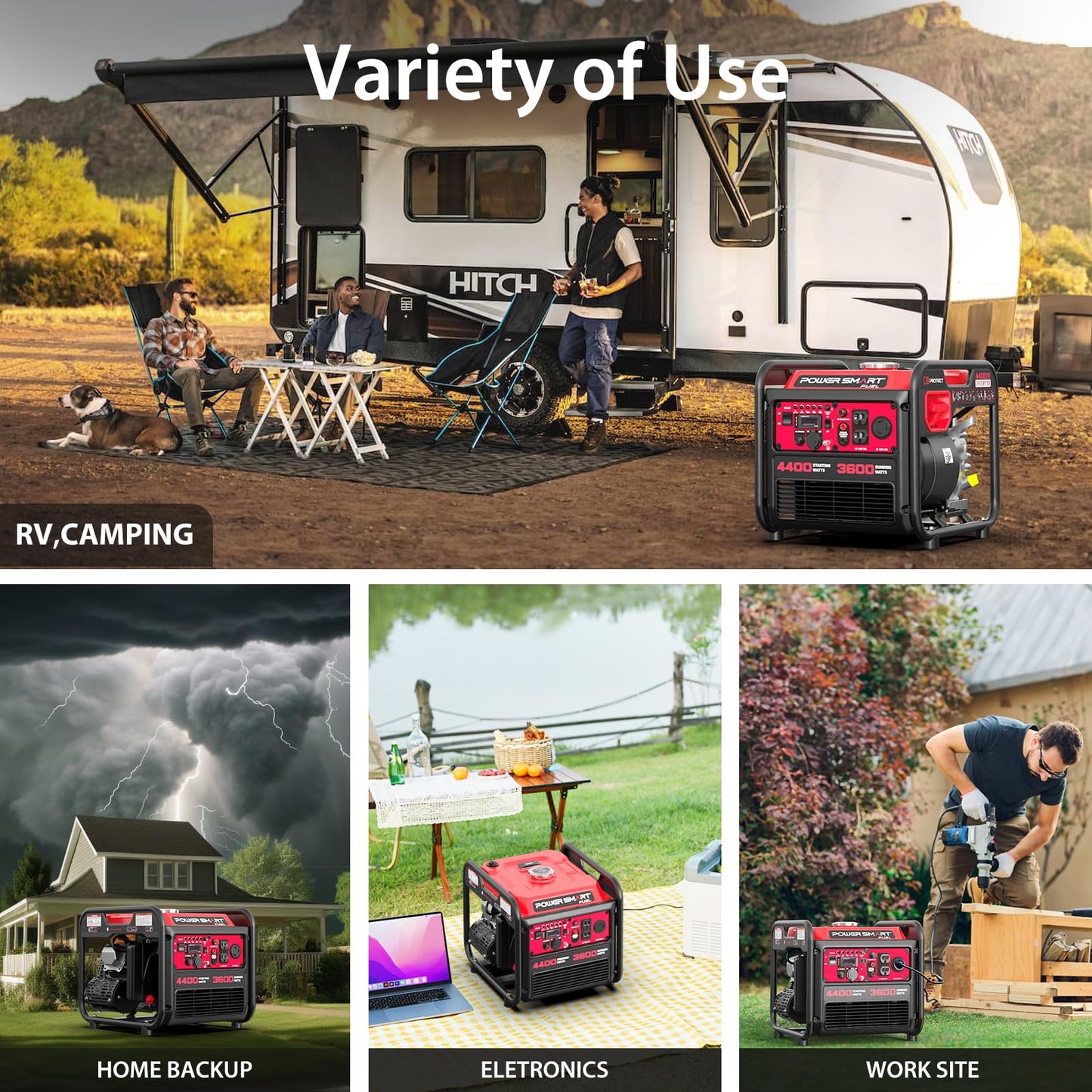 PowerSmart 4400-Watt Gas Powered Portable Inverter Generator, CO-Sensor, Lightweight for Home Use and Emergency Backup, Camping, EPA Compliant