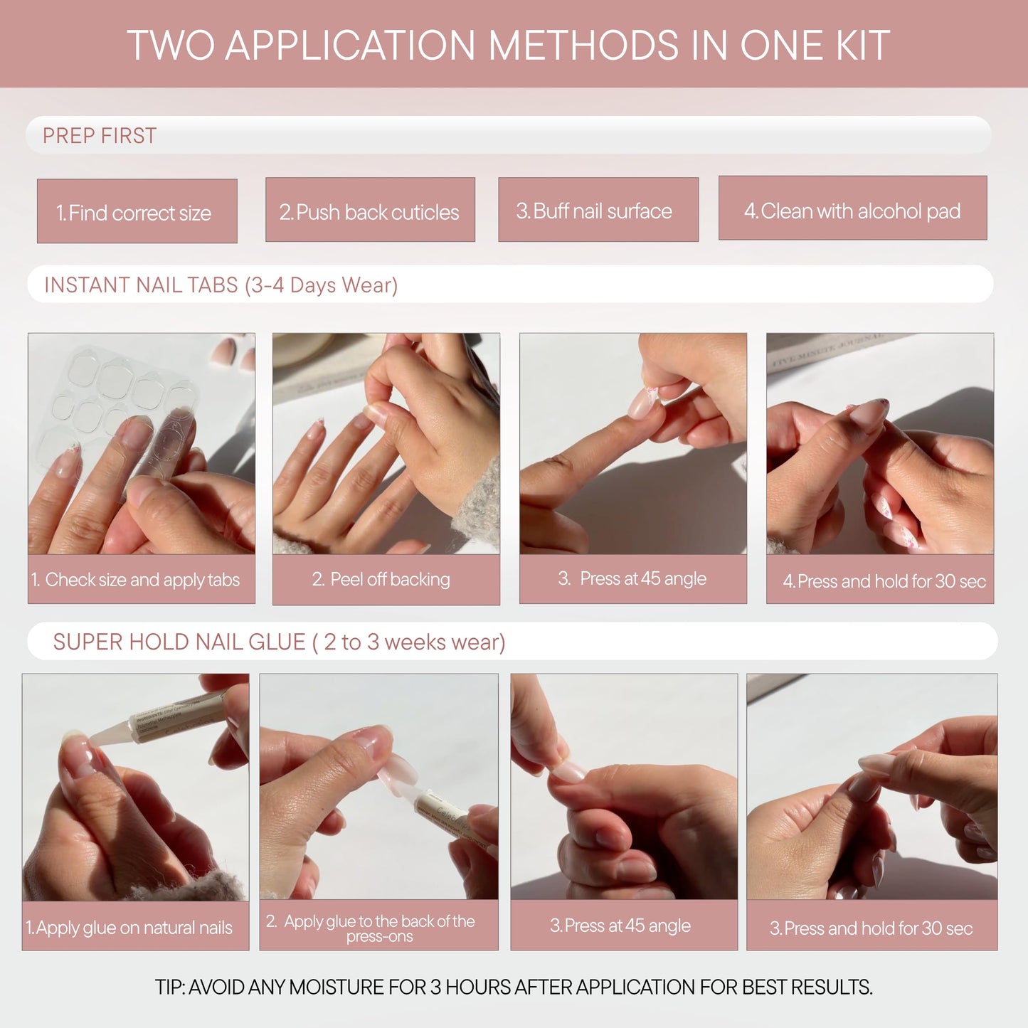 Celebritips Press On Nails - Salon U-ltimate™ | Clean Pink, Short Almond Nails, Reusable | 16 sizes - 32 Nails Kit with Glue and Sticky Tabs