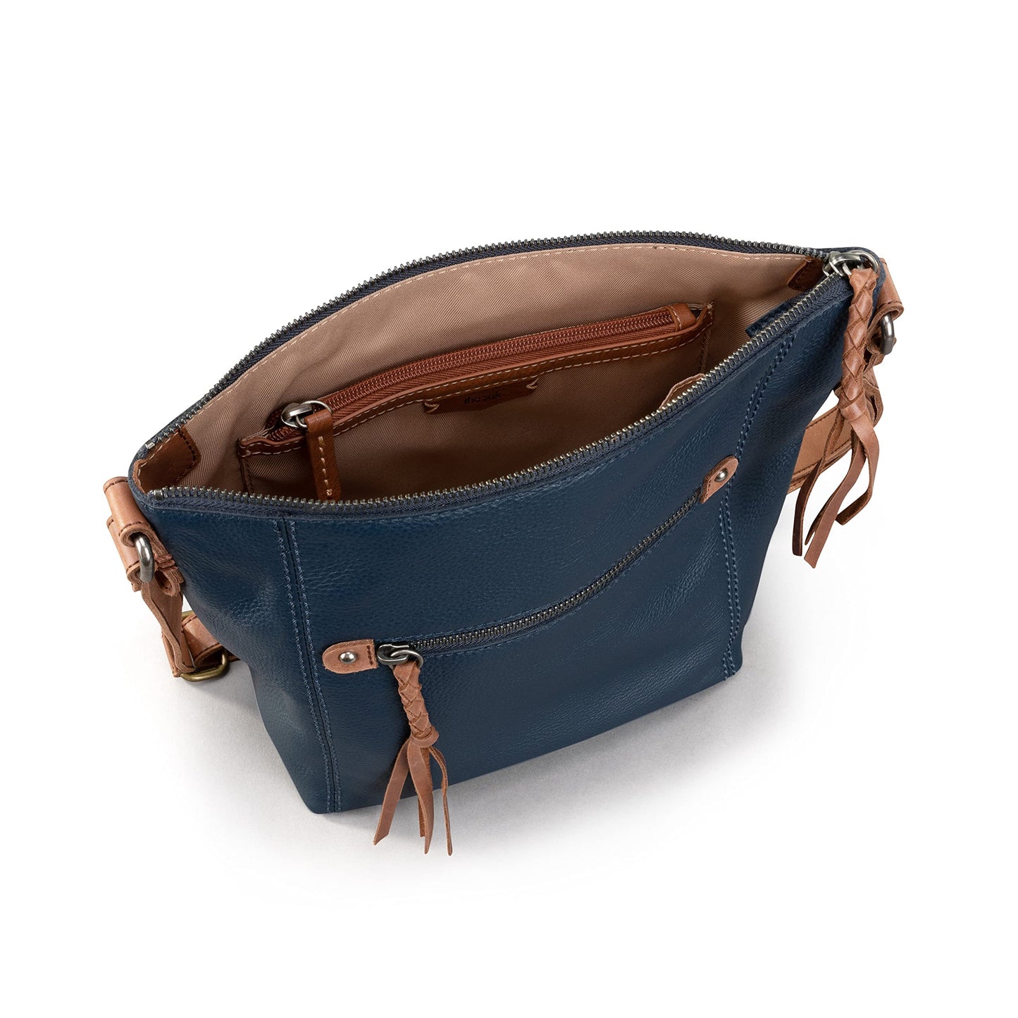 The Sak Ashland Crossbody Bag in Leather, Adjustable Crossbody Strap, Indigo