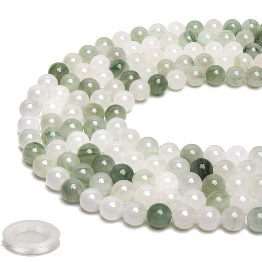 70PCS Natural 8MM Healing Gemstone, Iceberg Jade Energy Stone Round Loose Beads, Semi-Precious Crystal Beads with Free Elastic String for Jewelry Making DIY