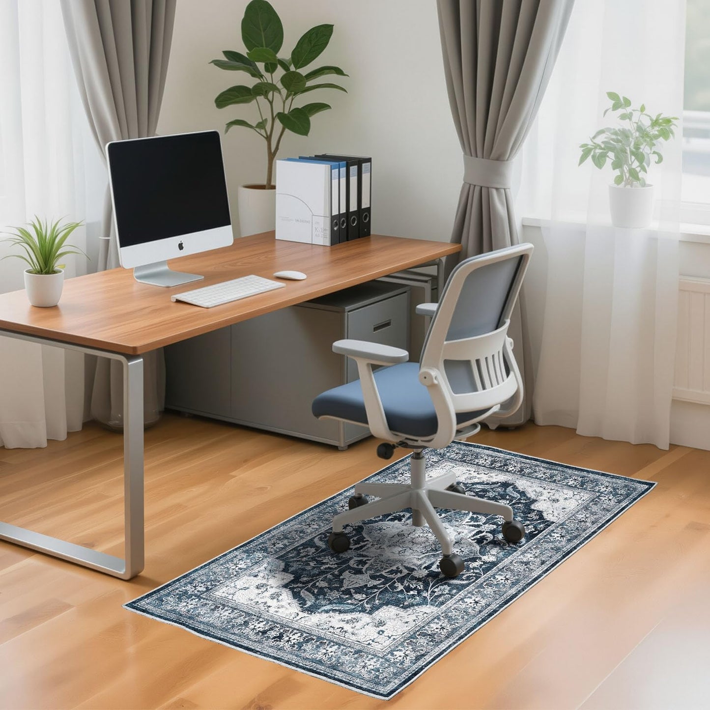 Office Chair Mat for Hardwood Floor & Tile Floor, 36"x48"Anti-Slip Under Desk Carpet Protector for Rolling Computer Chair Mat, Machine Washable Office Area Carpet (Chenille,Blue)