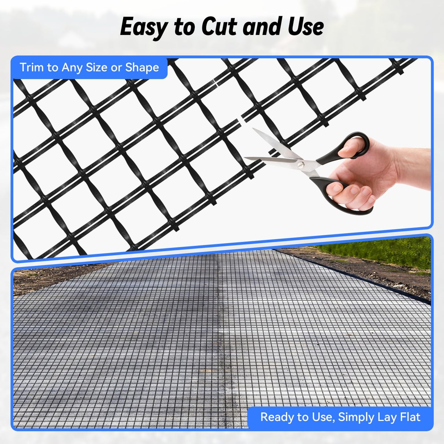 DRKSBesto 3ft x 65ft Bi-Directional Fiberglass Geogrid for Retaining Wall with 50kN tensile Strength. Ideal for Driveway, Slope Reinforcement, Landscaping, terraces, and Parking Lots.