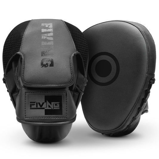 Boxing Pads for Men, Women, & Kids, Leather Focus Mitts for Martial Arts, Boxing Training, Curved Punch Mitts for Karate, Kickboxing,Muay Thai, Taekwondo Black/Black