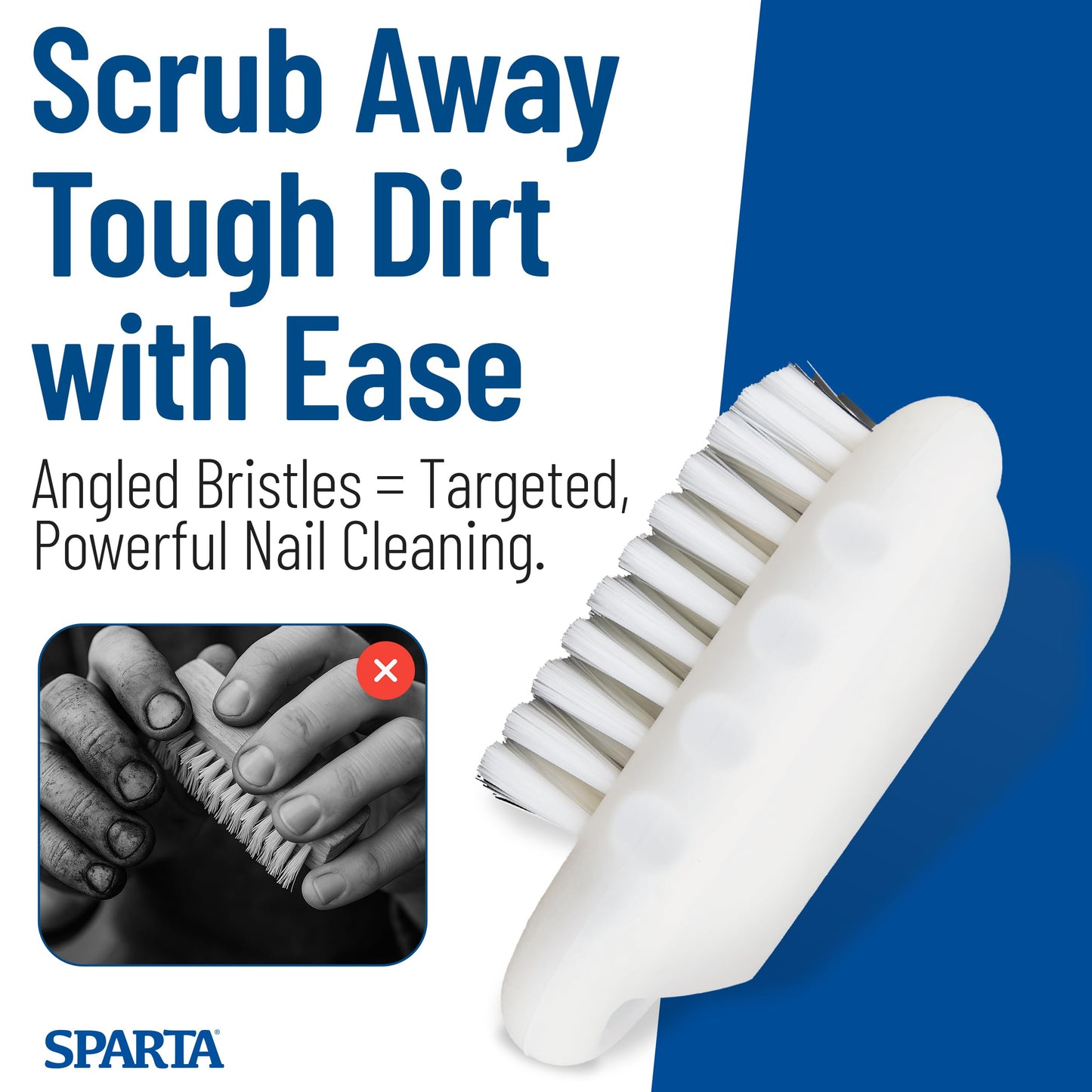 SPARTA 5" Nail Scrub Brush Kit with Firm Polyester Bristles, Polypropylene Handle, Hook and Cord, Bilingual Handwashing Decal, Commercial Use, Plastic, 5 x 2.24 Inches, White (Pack of 6)
