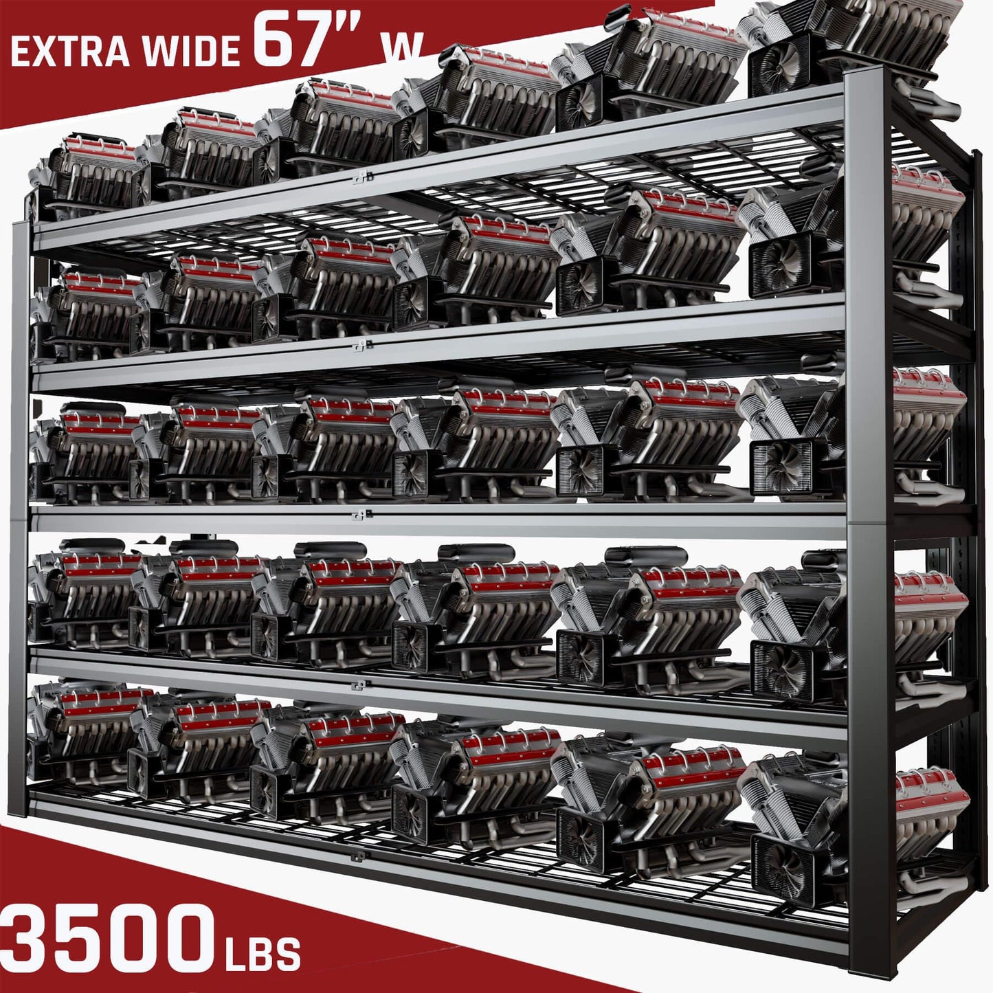 PMKES 68" W Garage Shelving Heavy Duty, 5 Tier Garage Shelves, Adjustable Storage Shelving Unit, Commercial Metal Shelf for Warehouse, Pantry, School, Shop, 68" Wx20 Dx84 H