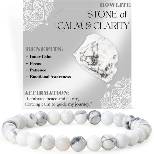 Bivei Howlite - Calm & Clarity - 6mm Beaded Bracelets for Women Handmade Semi Precious Natural Stone Stretch Elastic Jewelry for Women Yoga Protection Gifts