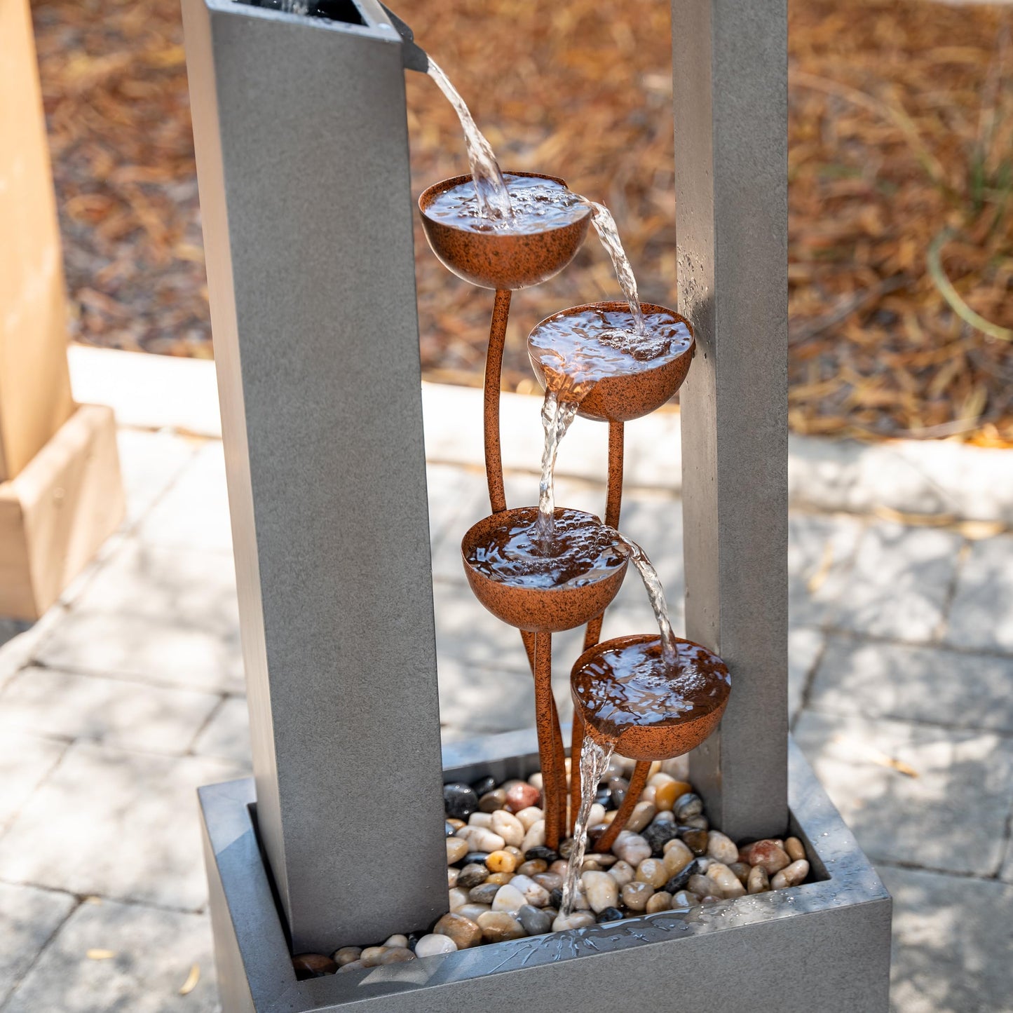XBrand 38-Inch Freestanding Sculptural Metal Multi-Tier Flower Water Fountain, Gray and Bronze