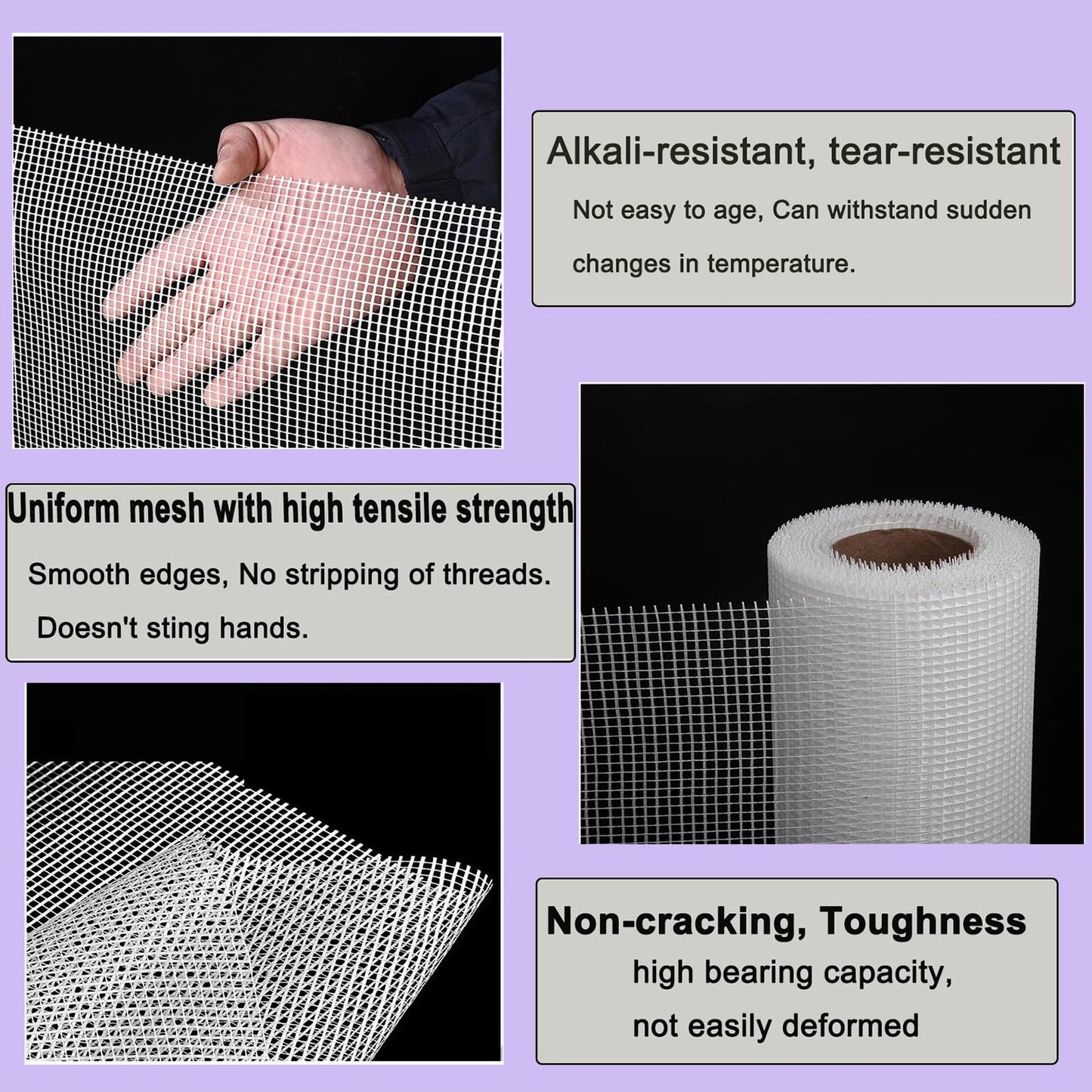 TONZHDA Heavy-Duty Fiberglass Mesh Roll Plastering Mesh Stucco Fibreglass Reinforcing Mesh for Wall Plastering Rendering Tiling Gypsum Seam Repair Large Size 160g/m²(Size:1 * 50m(3.2ft x 164ft))