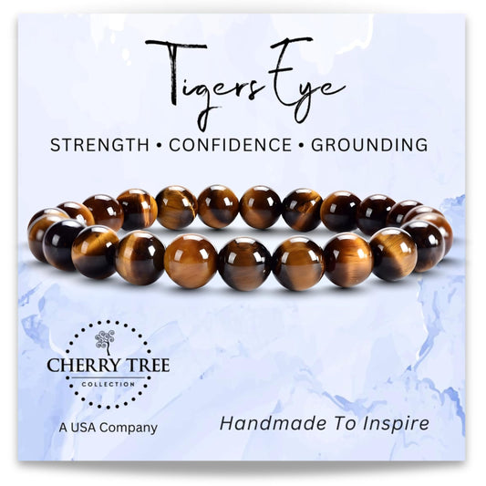Cherry Tree Collection Tigers Eye Bracelet – Handmade 8mm Natural Tigers Eye Beaded Stretch Bracelet for Men & Women – Healing, Protection & Positive Energy – Unisex Jewelry, Gift-Ready - Small