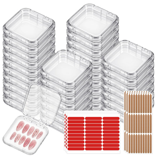 48 Pcs Press On Nail Packaging Box, Press On Nail Storage Box with 180 Pcs Adhesive Double Sided Tape, Acrylic Artificial Nails Display Case for Nails Salon