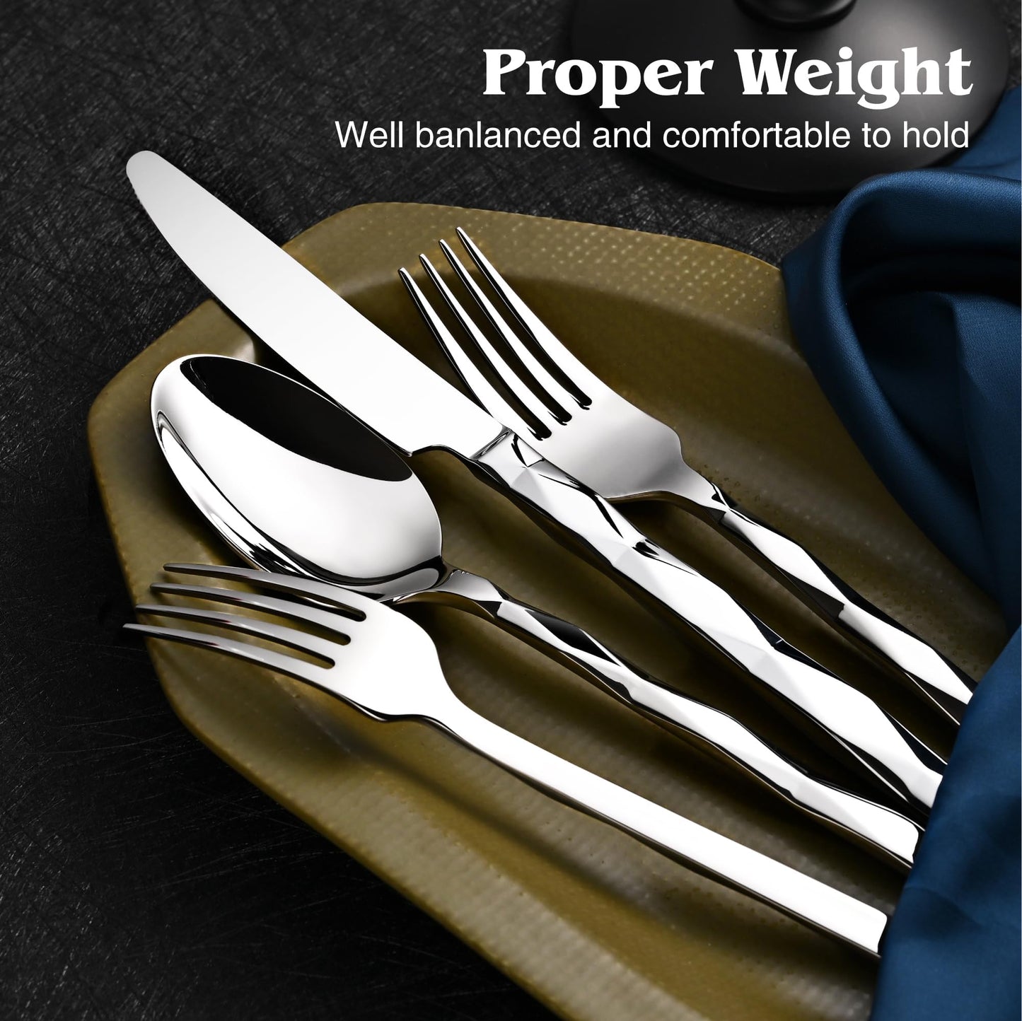 KINGSTONE Silverware Set, Luxury 60 Piece Flatware Set for 12, 18/10 Stainless Steel Cutlery Set with Diamond Cut Pattern for Kitchen, Home, Wedding, Party, Mirror Polished and Dishwasher Safe