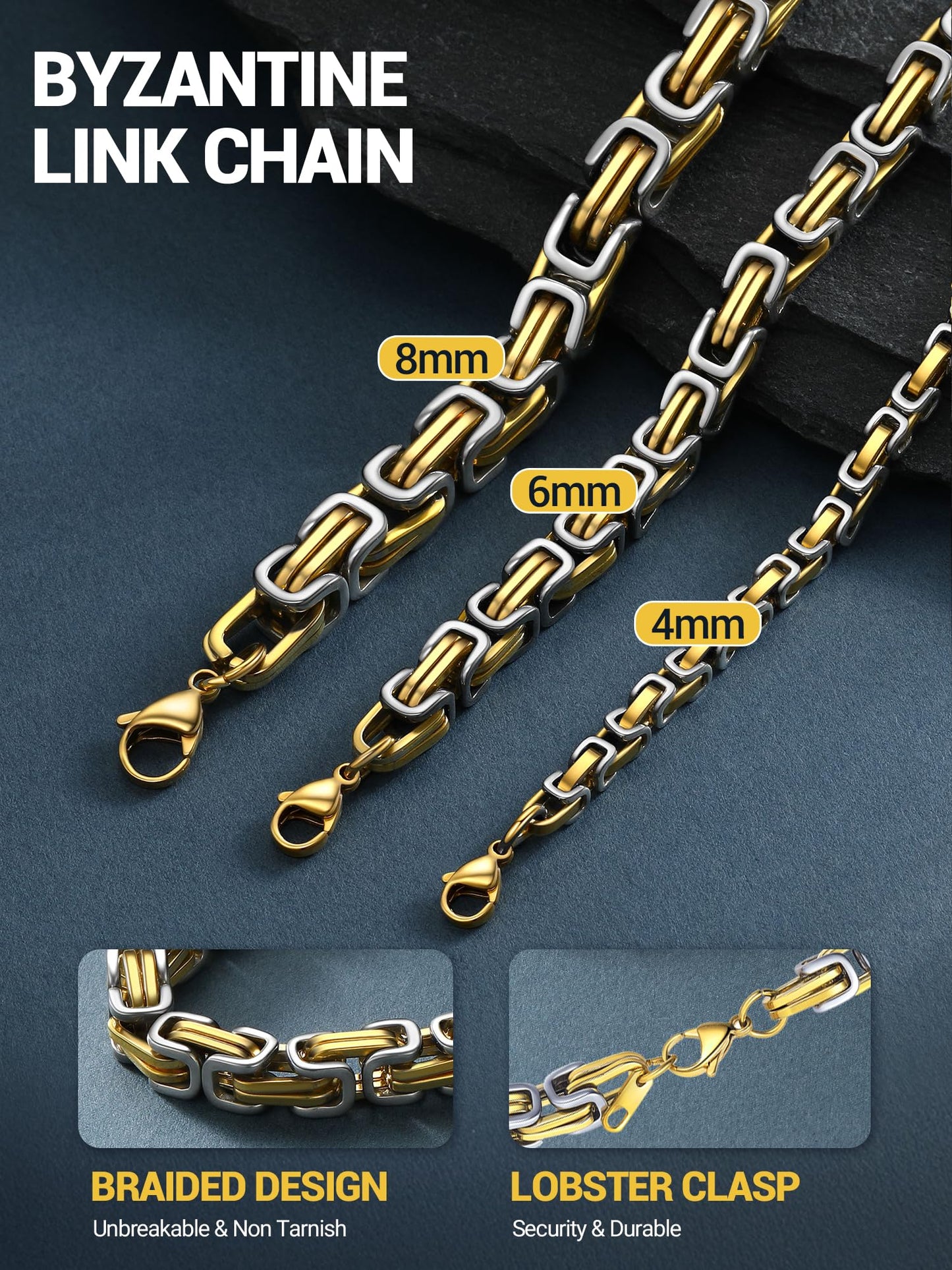 PROSTEEL Byzantine Chain Necklace For Men Long Chains Necklaces