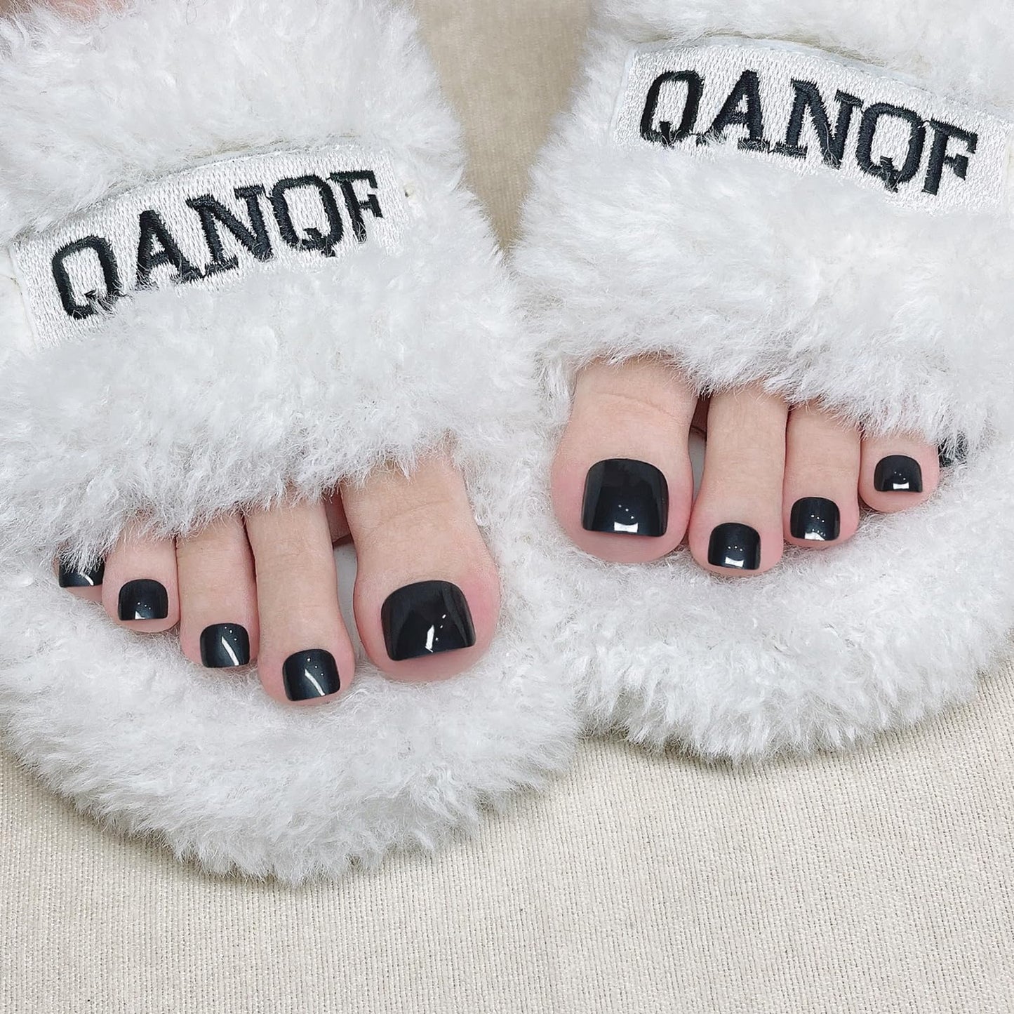 Black Short Press On Toenails,14 Size-28 Pcs Soft Gel Black Square Fake Toenails Kit with Toenails Glue, Natural Reusable Stick On False Toenails for Women and Girls (Skycloud Black Toenails) SK0754