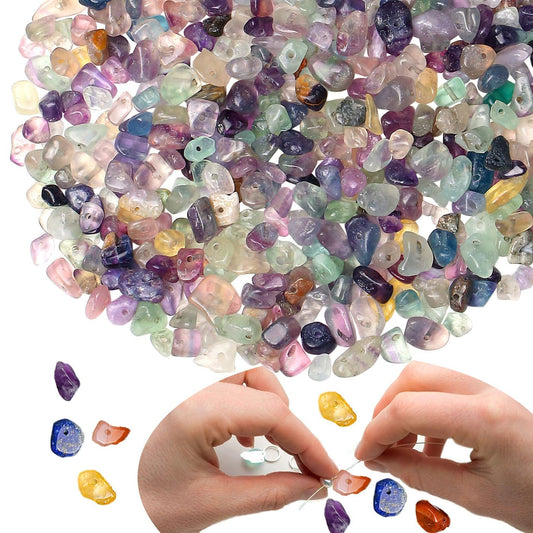 XIANNVXI Fluorite Beads, Natural Chip Stone Beads 400Pcs Crystal Beads 5-8mm Irregular Loose Rocks for DIY Jewelry Making
