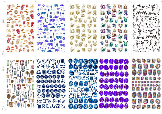 Nail Decals [10 Sheets] Mystic Zodiac Nail Stickers Set Constellations Zodiac Signs Tarot Swords Florals Celestial Symbols Magical Details Creating Bold Mystical Manicure Styles Cosmic Nail Looks