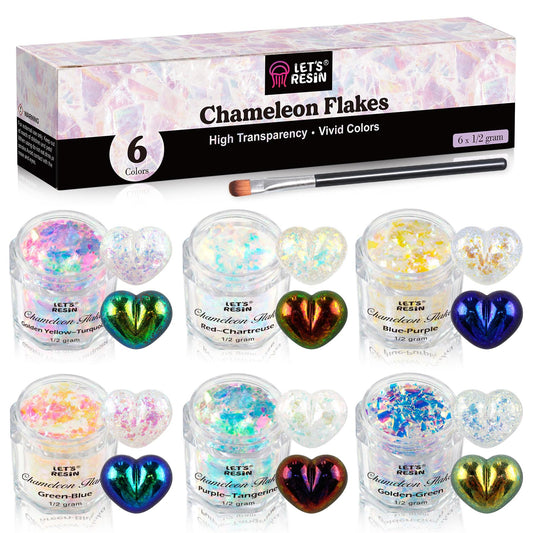 LET'S RESIN Opal Chameleon Flake, Transparent Glitter Flake for Epoxy Resin, 6 Colors Iridescent Color-Shift Pigment Powder for Resin Molds/Silicone Molds/Tumblers/Nail Art, Resin Supplies