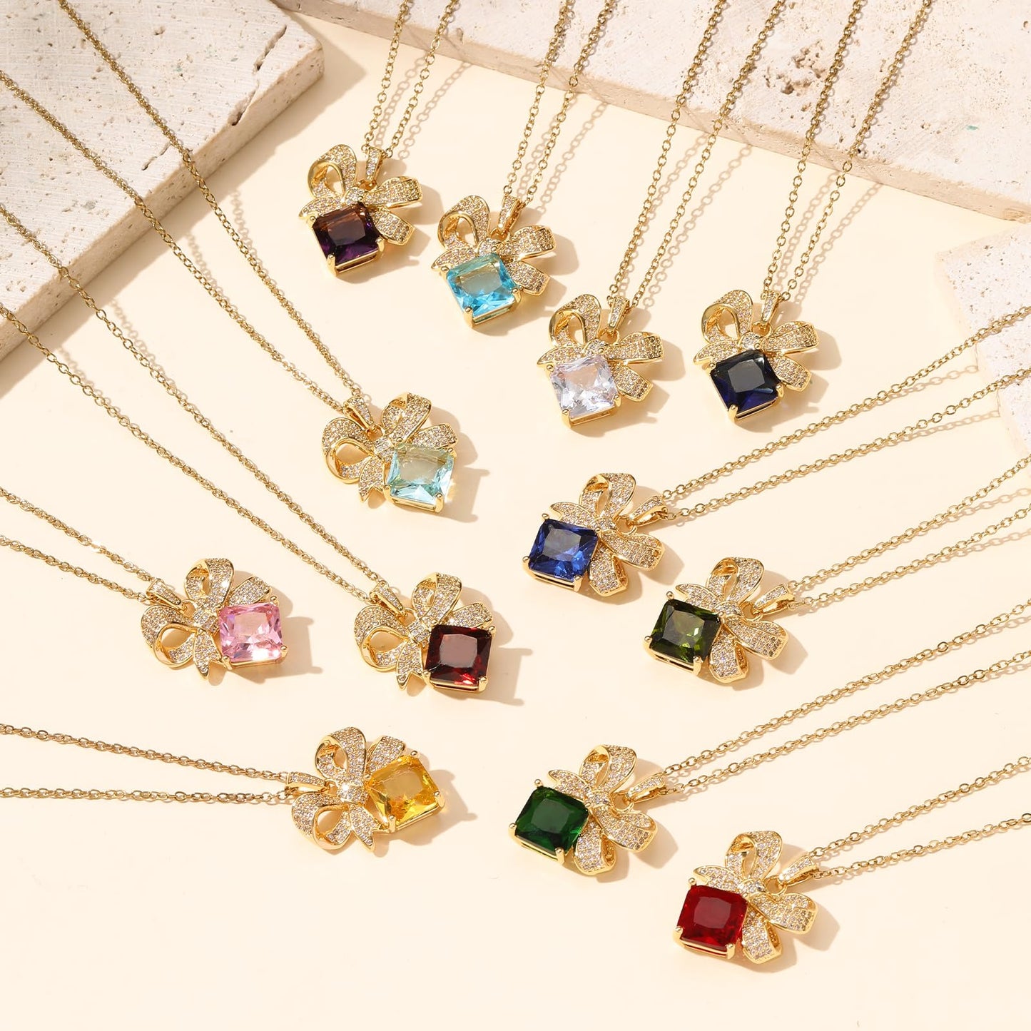 Yellow Square Citrine Bow Necklace for Women-Gold Plated November Birthstone Healing Crystal Vintage Necklace For Valentines Day Mother's Day Christmas Birthday Gifts