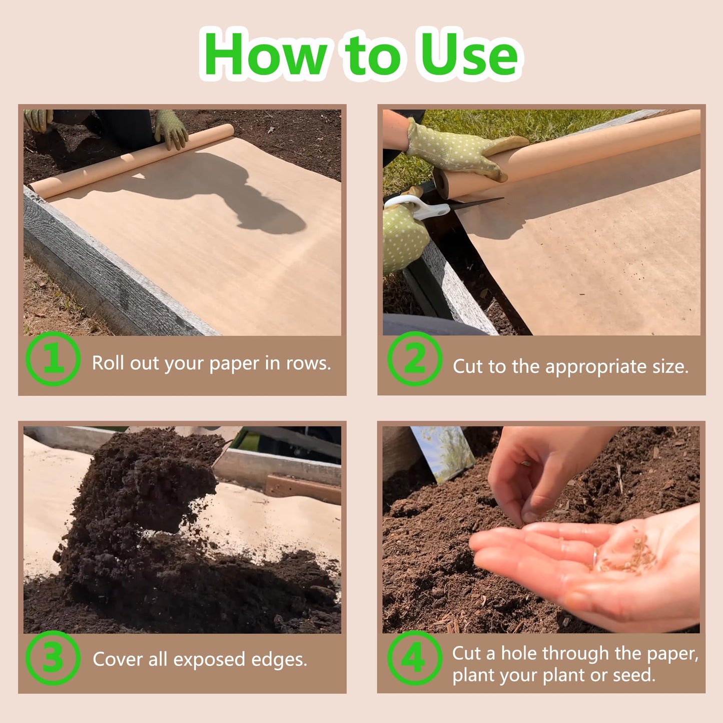 Biodegradable Weed Barrier, 4 x 100 Ft Heavy Duty Garden Paper Biodegradable Landscape Fabric Paper Garden Mulch Rolls Weed Barrier for Weeds, Paper Mulch Rolls Garden Paper for Outdoor Garden Lawn