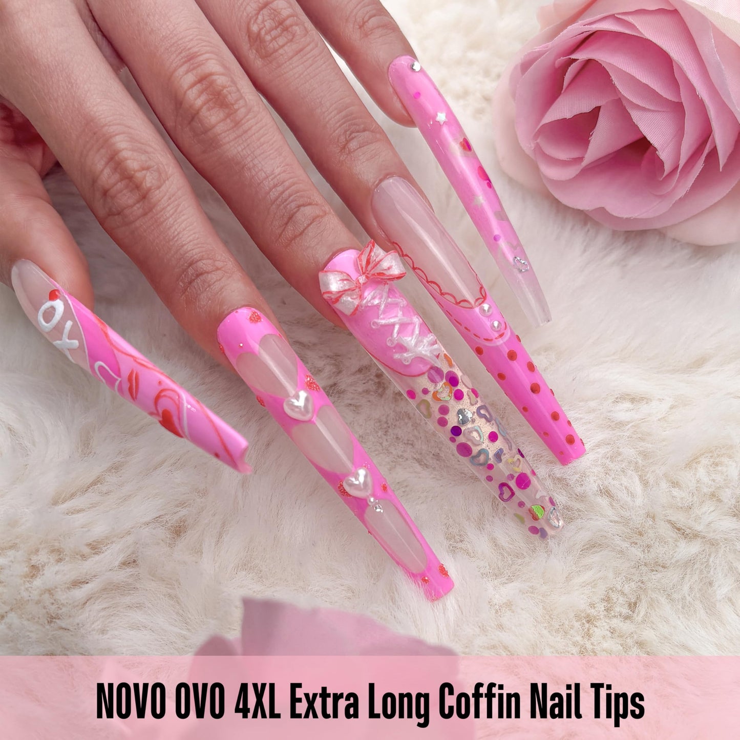 NOVO OVO 4XL Extra Long Coffin Nail Tips (Clear, 120Pcs) - Soft Gel Gel X Style Full Cover False Nails, Super Long Ballerina Acrylic Fake Nail Tips for Press on Extension, DIY Salon (12 Sizes)