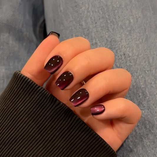 KQueenest Baby Pink Cat Eye Press on Nails Short, 30 Pcs Acrylic Press on Nails Square, Sparkly Glitter Black Fake Nails Press on Short, Reusable Soft Gel Glue on Nails for Women, Gothic Design