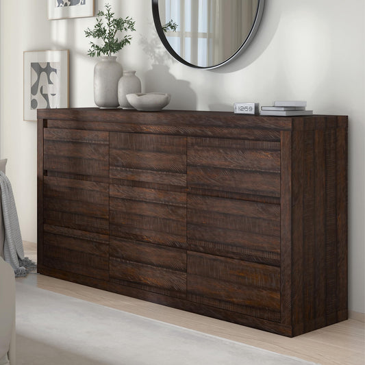 Garvee Modern 9 Drawer Dresser for Bedroom, Wide Chest of Drawers with Anti-Tipping Device, Wooden Storage Cabinet and TV Stand for Closet, Living Room or Hallway,Brown