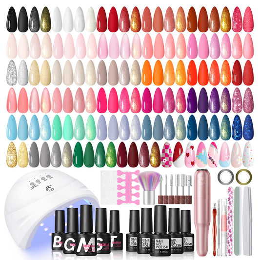 COSCELIA 66pcs Gel Nail Polish Kit with U V light and Drill 35 Colors Spring Gel Polish Set 5pcs Top Base Coat Nail Art Starter French Gel Manicure Kit Gifts for Women Girls