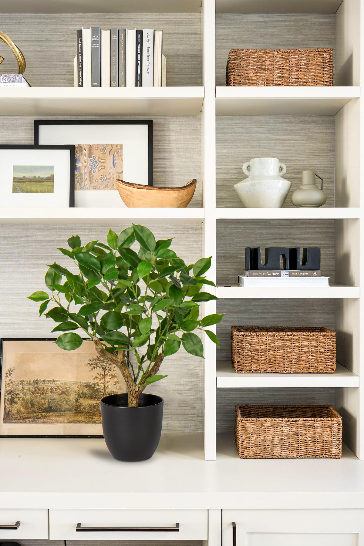GnFlus Artificial Tree, 17'' Ficus Bonsai, Premium Faux Planted Potted Decor for Home Table Office Desk Bathroom Bedroom Living Room Farmhouse