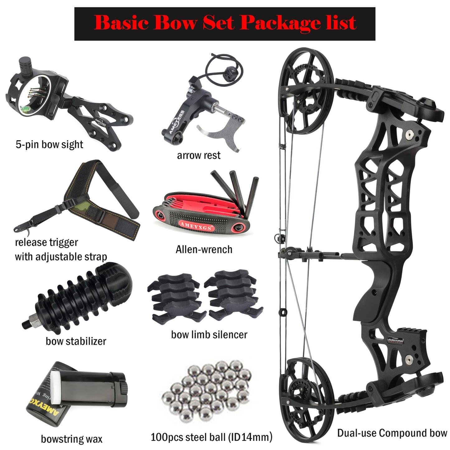 ZSHJGJR Compound Bow Dual-use for Arrows and Steel Ball,Hunting Bows,40-70lbs Adjustable,Short-Axis Compound Bow Set for Archery Outdoor Hunting Target Shooting Bow Fishing (Basic Set)