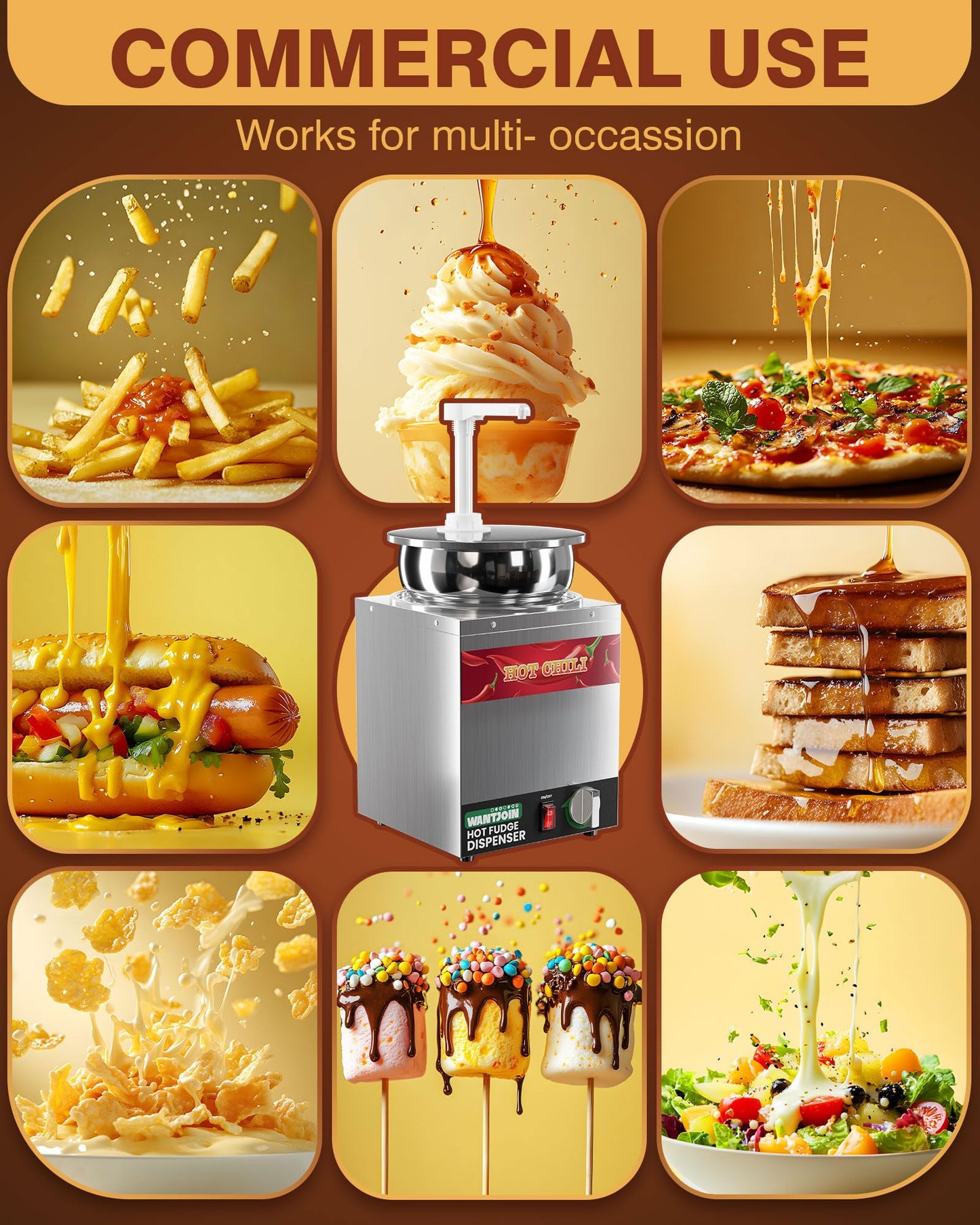 WantJoin 4.6Qt Nacho Cheese Dispenser with Pump - Nacho Cheese Warmer,Stainless Steel Hot Fudge Warmer W/5-Level Temperature Adjustment,Hot Fudge Dispenser for Hot Fudge Cheese Caramel