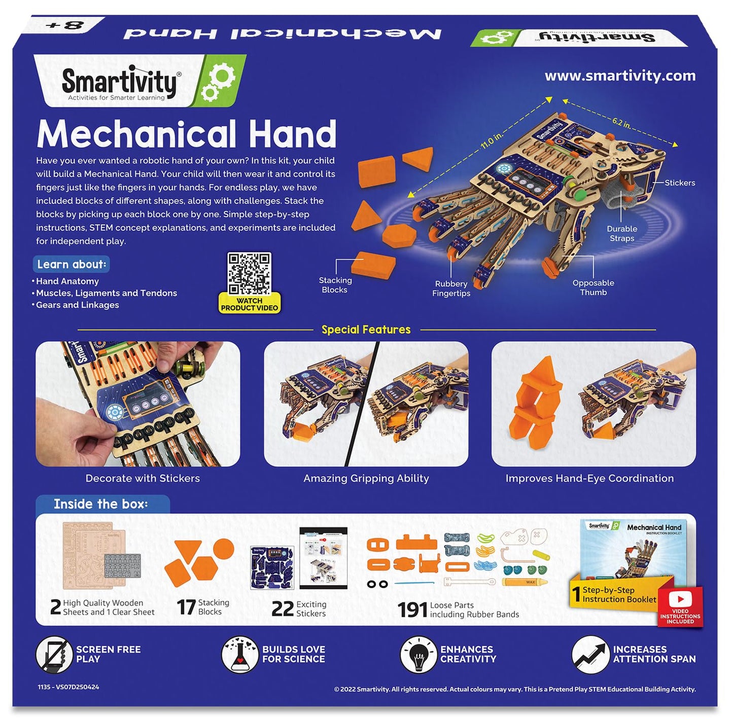 Smartivity DIY Robotic Mechanical Hand STEM Toy for Kids 8-9-10-11-12-13-14 Years Old | Parents Choice Award Winner I Birthday Gift for Smart Kids | Engineering Kit for 8-14 Years Old Boys & Girls