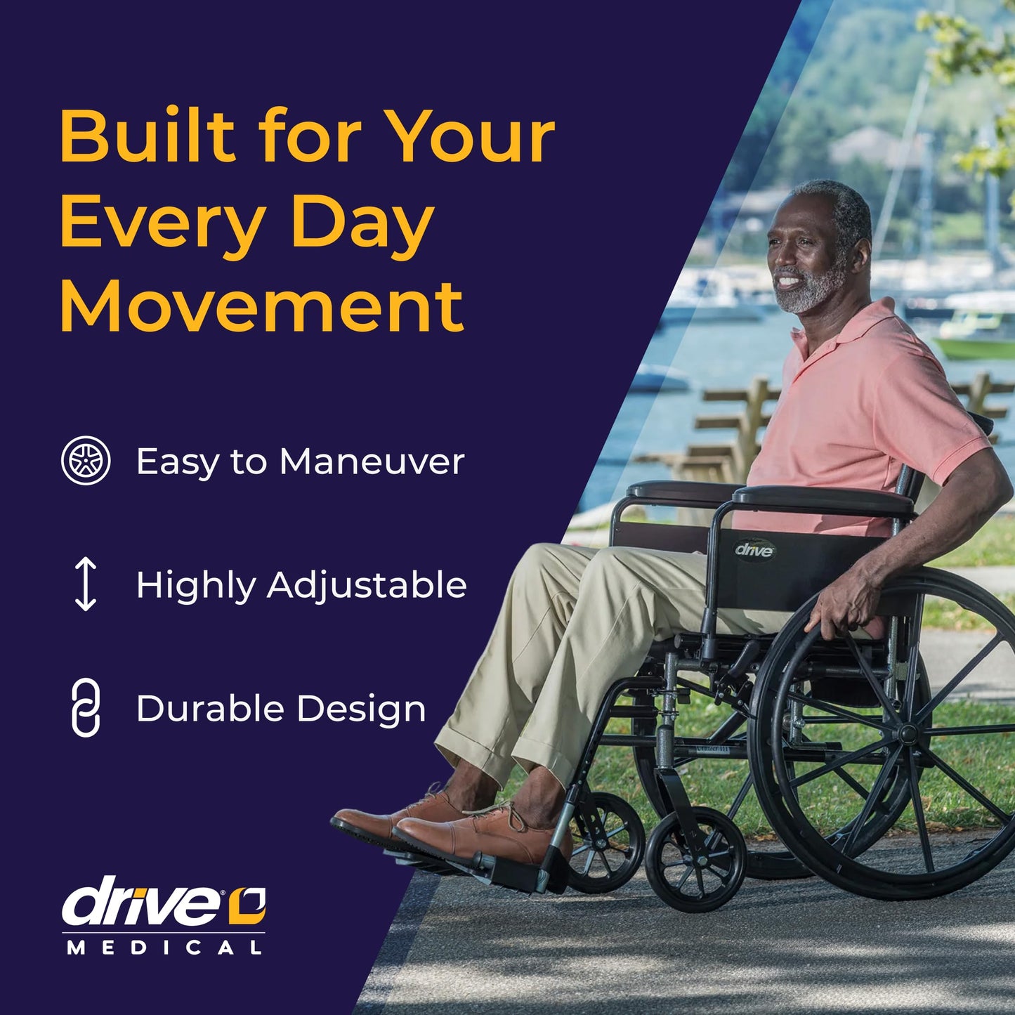 Drive Medical Cruiser III Lightweight Wheelchair - Enhanced Mobility Support - Adjustable Seat & Arm Options - Durable Carbon Steel Construction - Smooth-Rolling Mag Wheels - 20 Inch Seat