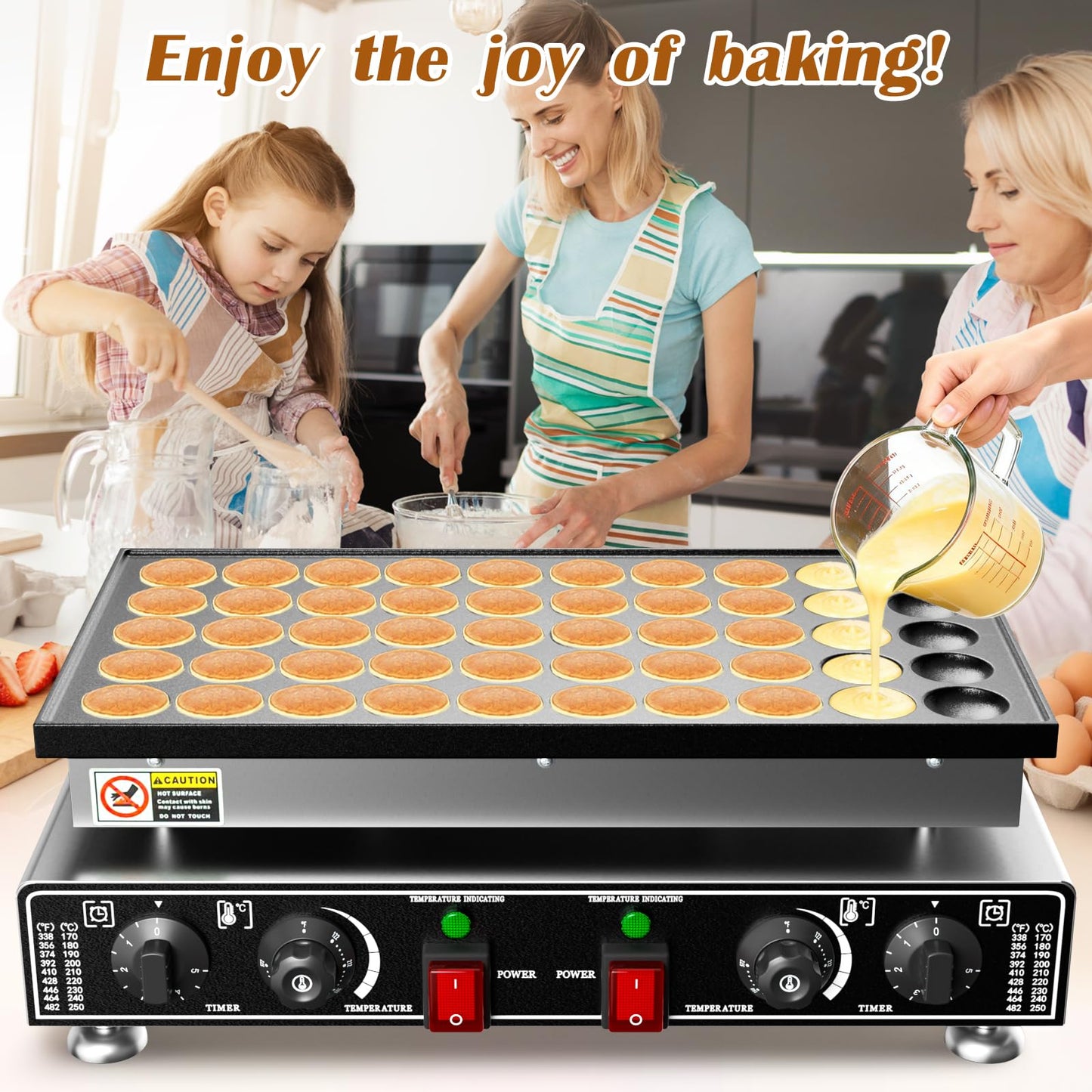 Baotree 50 PCS Commercial Mini Dutch Pancake Maker, 220V 1600W Mini Dutch Pancake Maker, 1.77 Inches Pancake Maker with 2 Thermostats & 2 Timers Separate Control, for Home and Restaurants