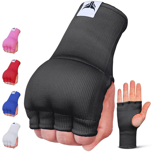 Mytra Fusion Inner Gloves Elastic Quick Easy Gel Padded Boxing Hand Wraps for Men & Women Boxing Wraps for MMA, Muay Thai, Kickboxing, Punching and Martial Arts (Black, S/M)
