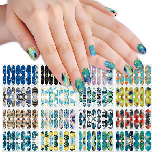 SILPECWEE 16 Sheets Gradient Nail Polish Stickers Full Nail Wraps for Women Stick on Nail Polish Strips Gel Nail Strips Self Adhesive Fingernail Manicure Design with Nail File